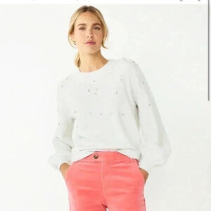 Draper James RSVP Long Sleeve Embellished Pearl and Rhinestone Sweater